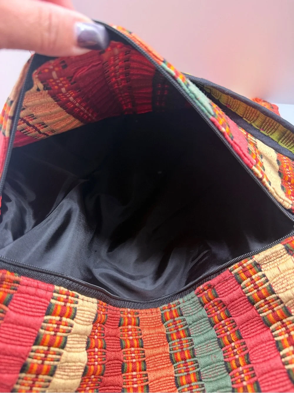 Handwoven Multicolor Stripe Crossbody Bag - Green, Orange & Red